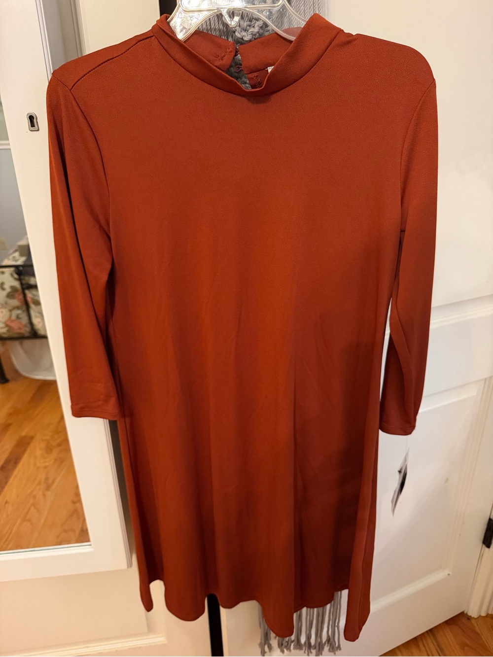 Robbie Bee Rust Long-Sleeve Mock Neck Dress